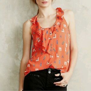 Anthropologie Maeve Aurelie Ruffle Eiffel Tower Tank Blouse Size 4